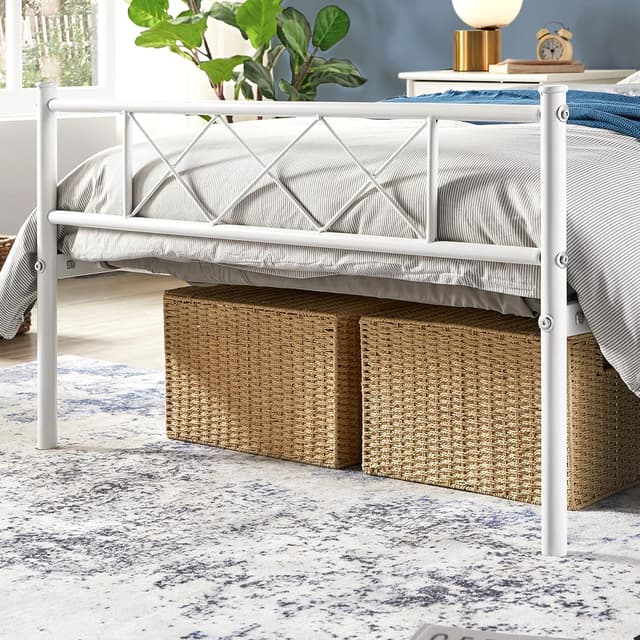 Detalle de Yaheetech Struttura letto singolo in metallo con testiera a X e rete a doghe 90x200 cm (bianco)