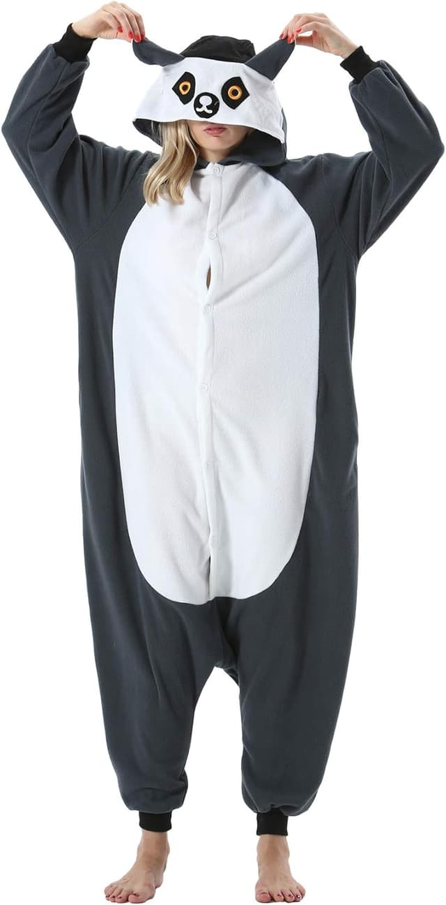 Detalle de ULEEMARK Jumpsuit Onesie mit Tier-Design – Plüsch Overall als Unisex-Kostüm und Pyjama für Erwachsene