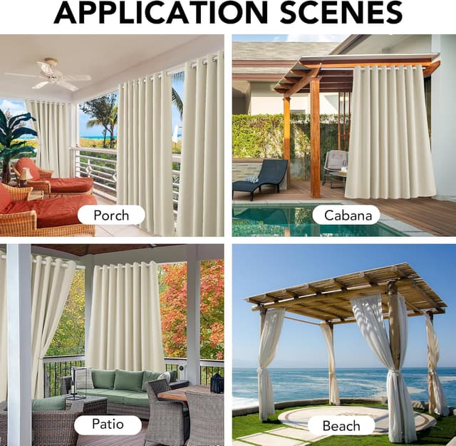 Detalle de Deconovo Gardinen Outdoorvorhänge mit Ösen, wetterfest & wasserdicht (2er-Set) 214x132 cm, Hellbeige