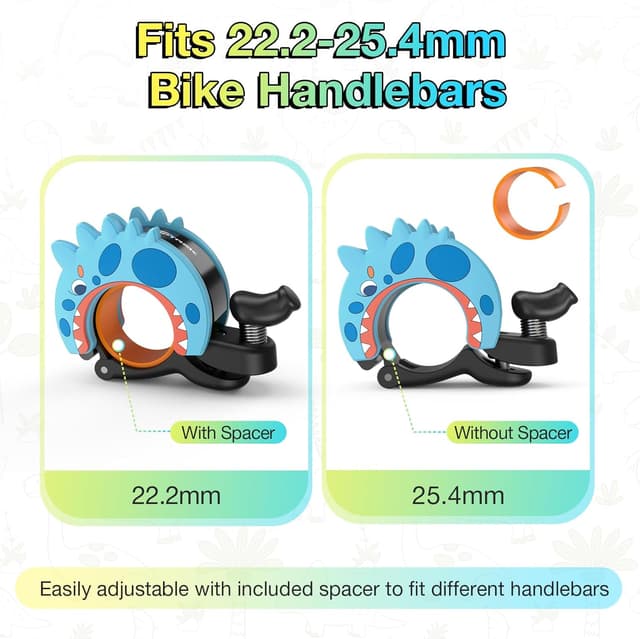 Detalle de toptrek Kids Bike Bell (95dB) – Loud, Waterproof Dinosaur Bell for 22.2–25.4mm Handlebars