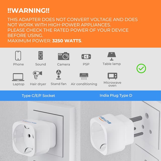 Thumbnail 6 de Bigfish Reiseadapter Typ D (2er-Set) für Indien/Nepal/Sri Lanka (teilweise) – EU auf Typ-D Steckdosen, weiß