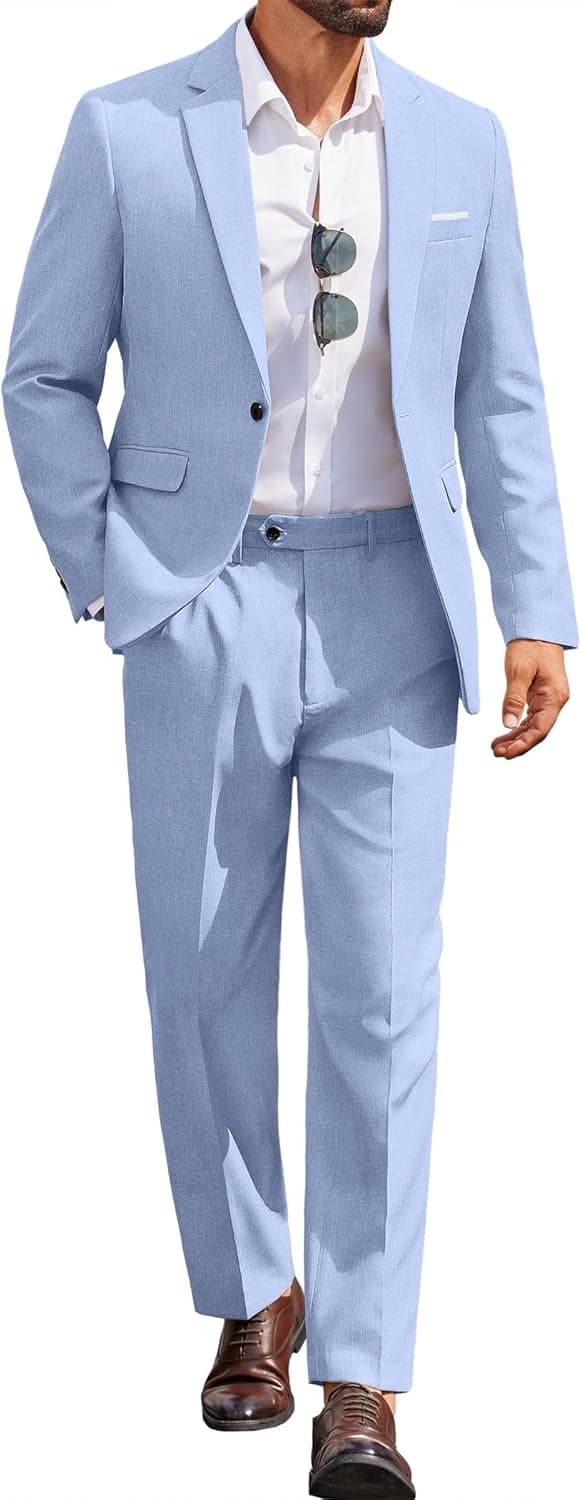 Detalle de COOFANDY Men’s Classic Fit 2-Piece Suit Set (One-Button Blazer & Separate Trousers)