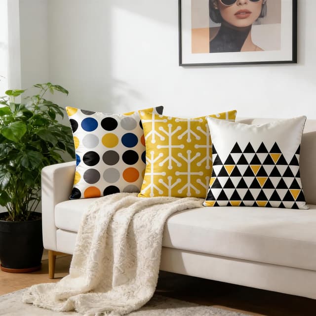 Detalle de Trlyane Kissenbezug 45x45 im 4er-Set mit geometrischem Gitter-Muster aus Leinenmischgewebe