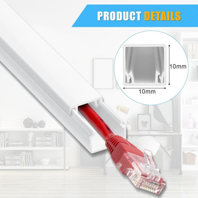Detalle de Romon Canalina Passacavi adesiva 10x10 mm (10 pezzi, 4 m) per nascondere cavi TV, altoparlanti ed Ethernet