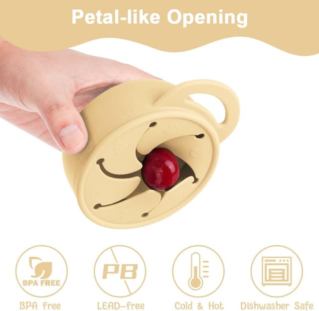 Detalle de Vicloon Tazza per Spuntino 350 ml in silicone senza BPA, beige con coperchio anti-rovesciamento