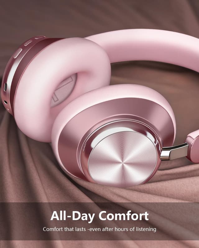 Detalle de Wentronic Y03 Bluetooth over-ear headphones with active noise cancelling, 48-hour battery and 6 EQ modes (Pink)