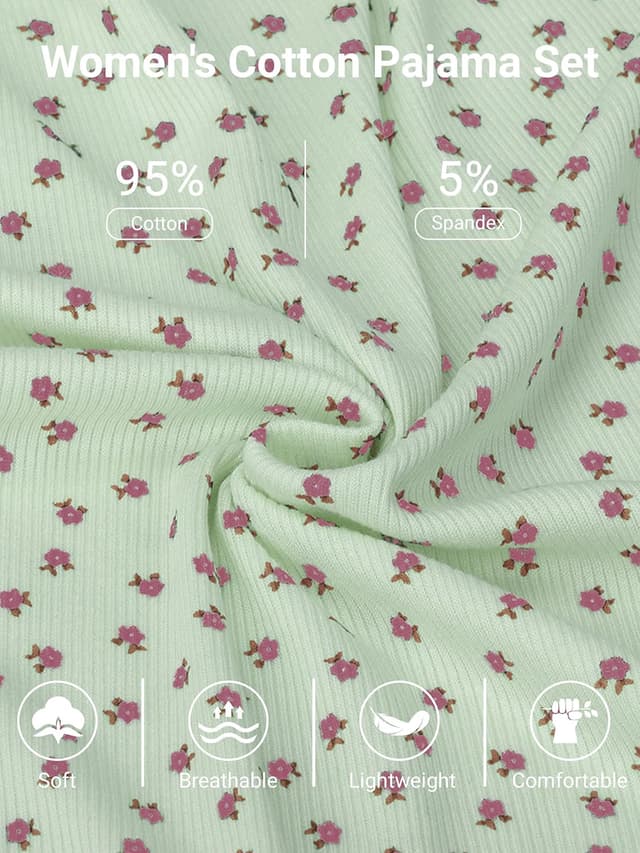 Detalle de Reliwel Damen-Schlafanzug Kurzarm mit Knopfleiste aus Baumwolle – V-Ausschnitt Shorty-Set mit Taschen