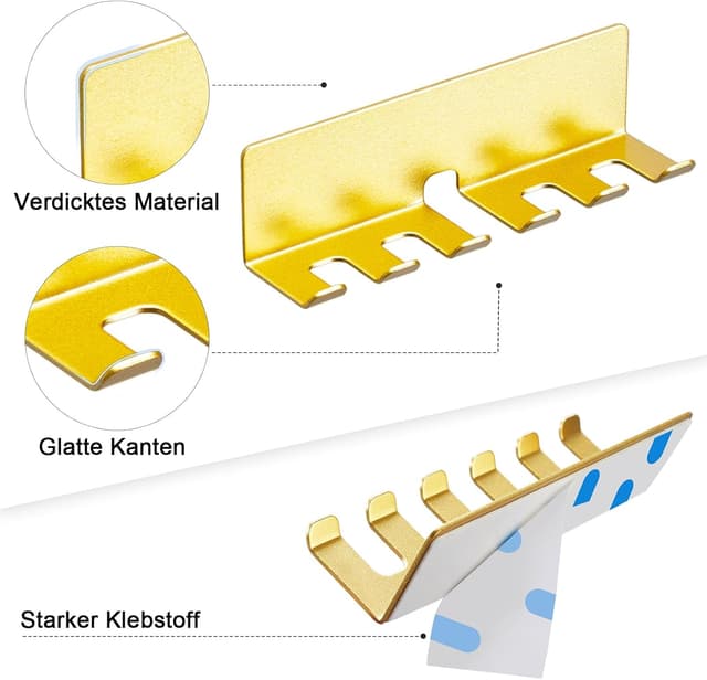 Detalle de GGQ Zahnbürstenhalter (Wand, ohne Bohren) mit selbstklebender Aufsatz-Halterung für elektrische Zahnbürsten – Gold, Groß