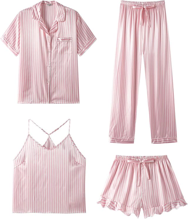Detalle de SAPJON Women’s Silk Pajamas Set (4-Piece Satin Pajama Set with Ruffles)