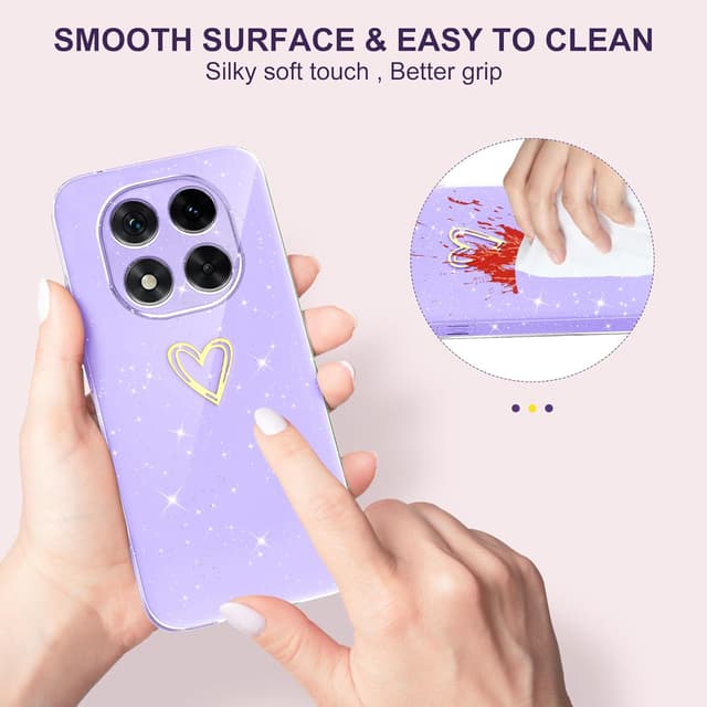 Detalle de Yichxu Handyhülle für Xiaomi Redmi Note 14 Pro / 14 Pro+ 5G – Silikon-Case mit Herz-Glitzer, lila