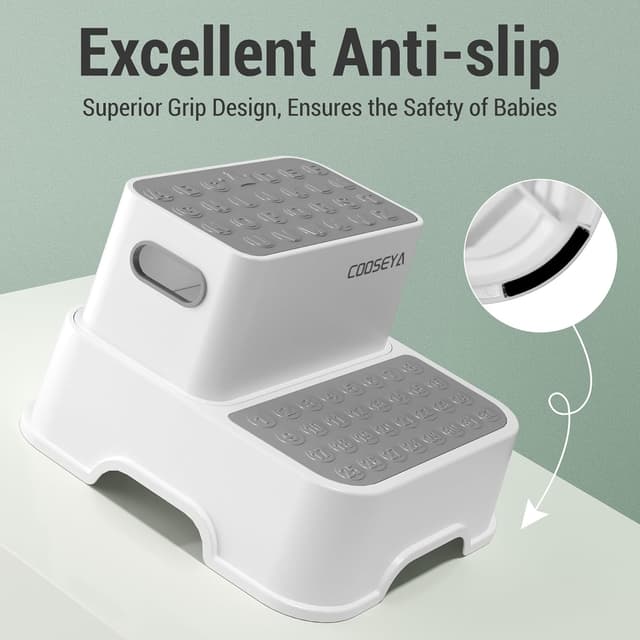 Detalle de COOSEYA 2-Step Stools for Kids (2-Pack) — Non-Slip Bathroom Sink Step Stool for Toddlers & Potty Training