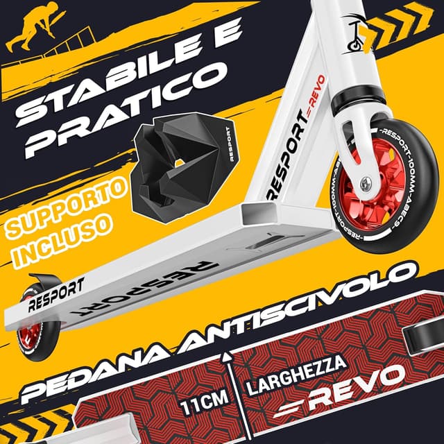 Detalle de RE:SPORT Stunt Scooter REVO con supporto, ruote 100 mm in poliuretano e cuscinetti ABEC 9