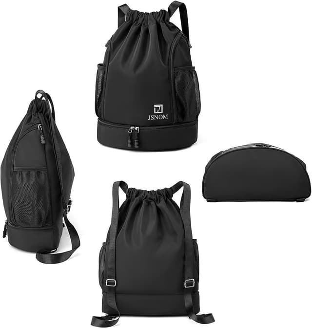Thumbnail 6 de JSNOM Zaino Mare con coulisse impermeabile Zaino Sportivo per palestra, spiaggia e viaggio (Nero)