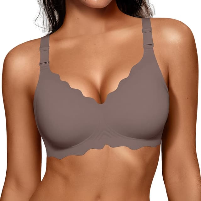 Detalle de OEAK Women Jelly Bra: No-Wire Scalloped Push Up T-Shirt Bra (Seamless, Convertible Straps)