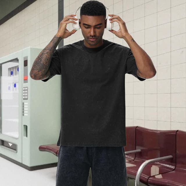 Detalle de HOUZONIY Oversized T-Shirt für Herren aus Heavy Baumwolle (Regular Fit) – Basic für Sommer & Streetwear