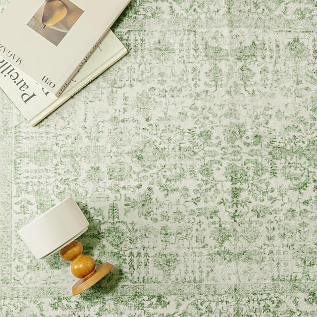 Detalle de HUGEAR Vintage Grün waschbarer Teppich (150 x 210 cm) mit Retro-Tribal-Design