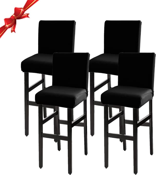 Detalle de Jaotto Stuhlhussen 4er-Set für Barhocker – Stretch-Futter abnehmbar, waschbar (schwarz)