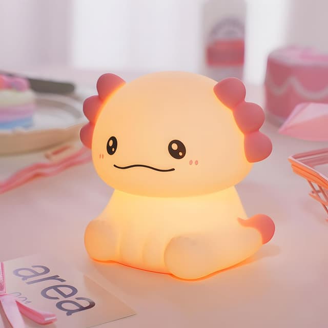 Detalle de Wrischan Axolotl Night Light Kids – Soft Silicone Rechargeable LED Lamp with 7 Colours & 30‑Minute Timer