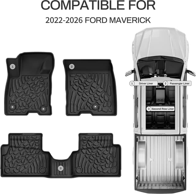 Detalle 2 de AUTOSAVER88 TPE All-Weather Floor Mats for 2022-2026 Ford Maverick Hybrid (Black)