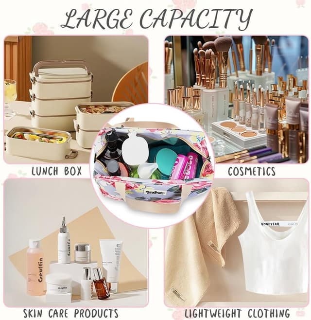 Detalle de Aucuu Kulturbeutel groß mit Griff (30 x 21 x 12 cm) – wasserdicht, isoliert mit Aluminiumfolie