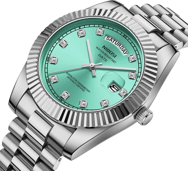 Detalle 2 de NIBOSI Herrenarmbanduhr mit analogem Quarzwerk, Edelstahlband, Tag- und Datumsanzeige (3 ATM)