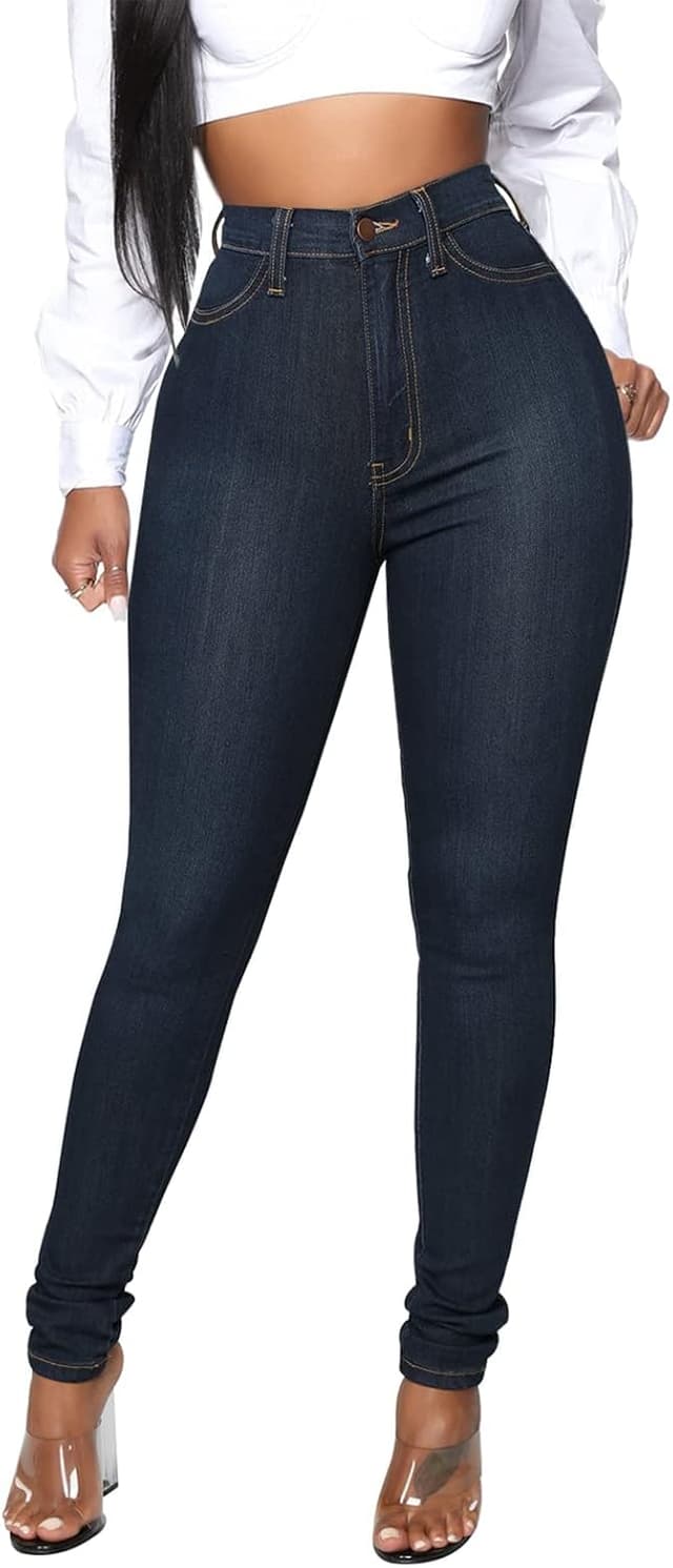 Detalle de KUNMI Womens Classic High Waisted Skinny Stretch Butt Lifting Jeans (Slim Fit Denim Pants)