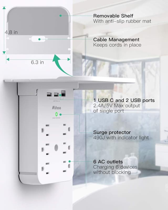 Thumbnail 2 de Wall Outlet Extender with Surge Protector 490J
