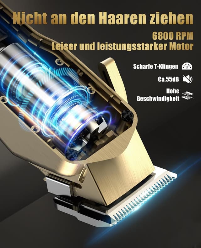 Detalle de Haarschneidemaschine für Herren (kabellos, IPX7) mit LED-Anzeige – Profi Bart- und Haarschneider