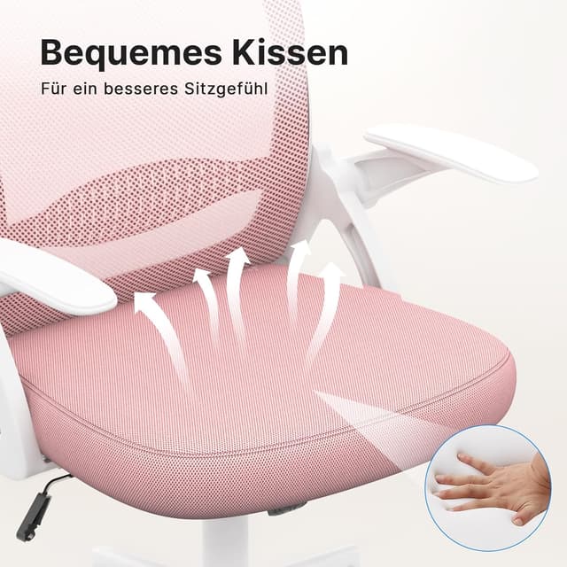 Thumbnail 6 de naspaluro Bürostuhl mit atmungsaktiver Mesh-Rückenlehne, höhenverstellbaren Sitz und 90° hochklappbaren Armlehnen (rosa)