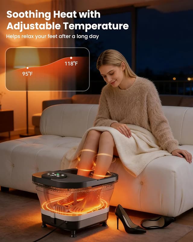 Detalle 2 de COMFIER Electric Foot Spa with Heat & Automatic Massage (180° surround water spray, LED display)