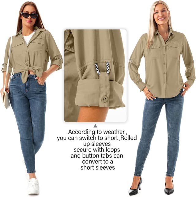 Detalle de Jessie Kidden Women’s Safari Shirts Long Sleeve with UPF 40 Sun Protection