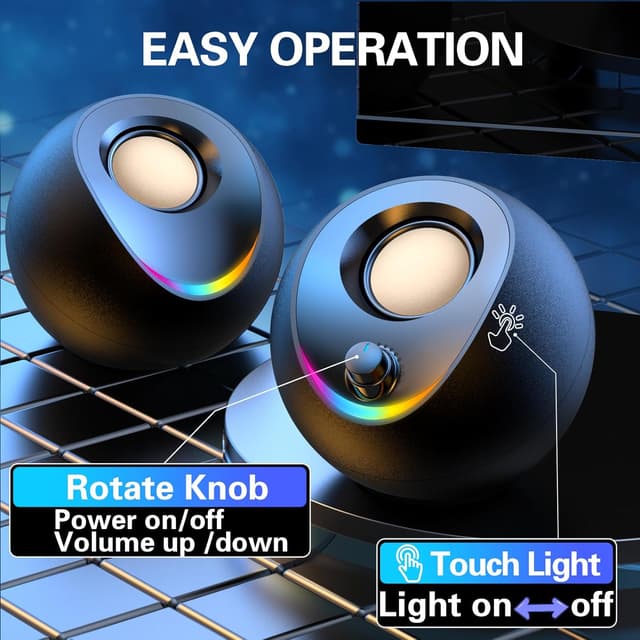 Detalle 1 de LENRUE PC speakers USB and AUX, stereo