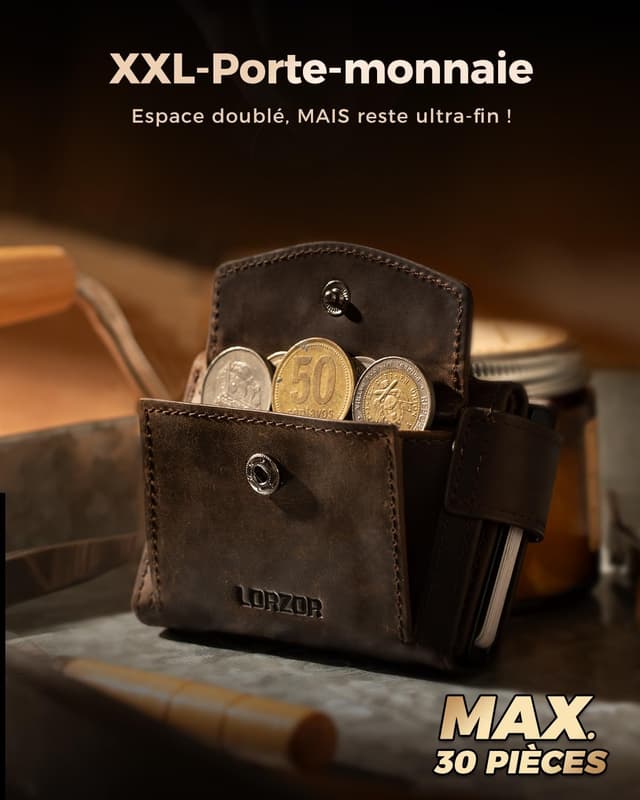 Detalle de LORZOR Portefeuille homme XXL avec porte-monnaie et porte-cartes RFID