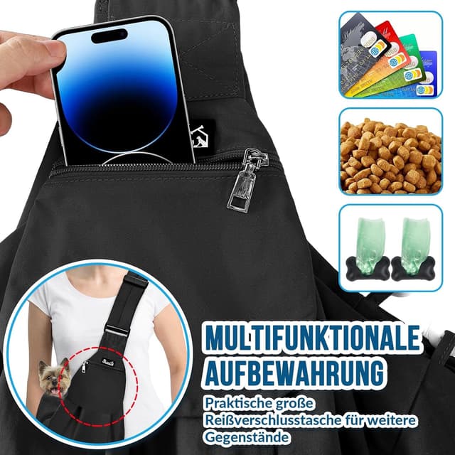 Detalle de SlowTon Hundetragetasche als Sling Carrier mit gepolstertem, verstellbarem Schultergurt – wasserdicht, mit Fronttasche