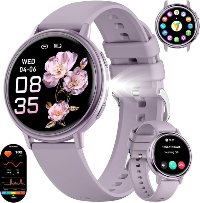 Detalle de SUNKTA Smart Watch for Women with Bluetooth calling, 1.26" HD display and fitness tracking (Purple)