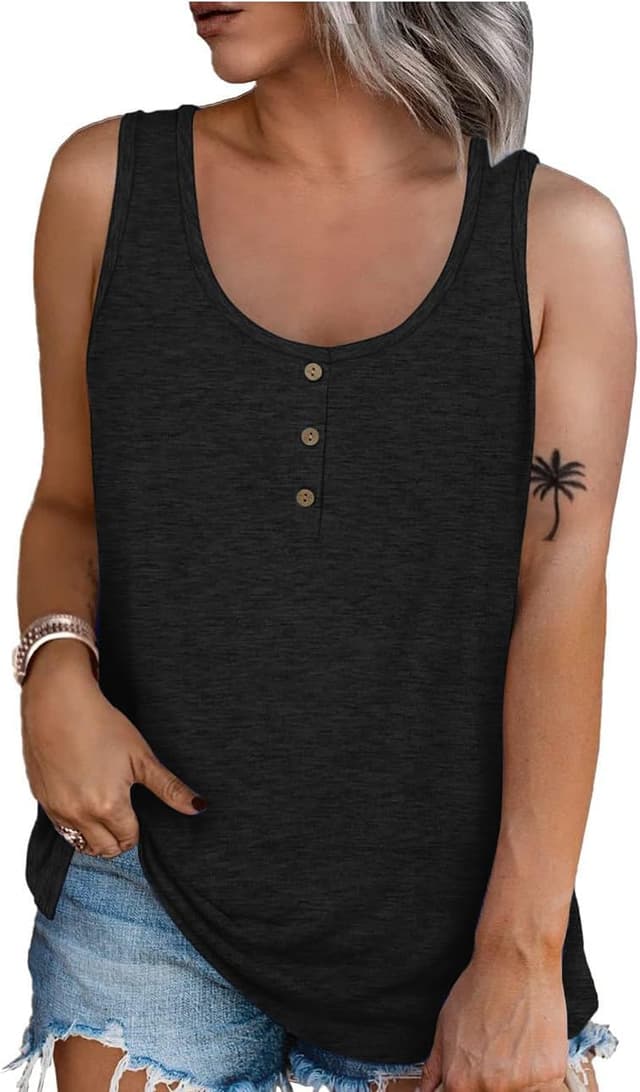 Detalle de iChunhua Women’s Button-Up Scoop Neck Summer Tank Vest