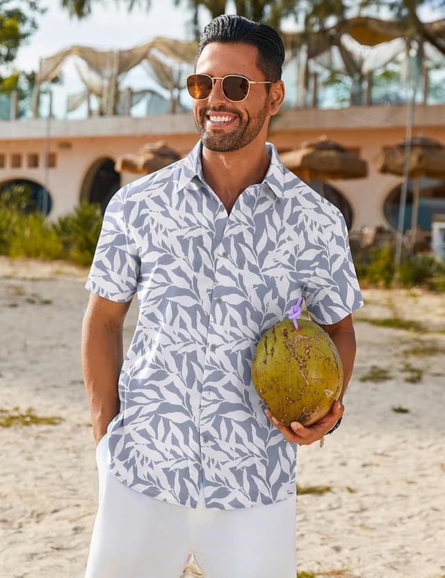 Detalle de COOFANDY Hawaii Hemd für Männer – Kurzarm Sommerhemd im tropischen Blumen-Design
