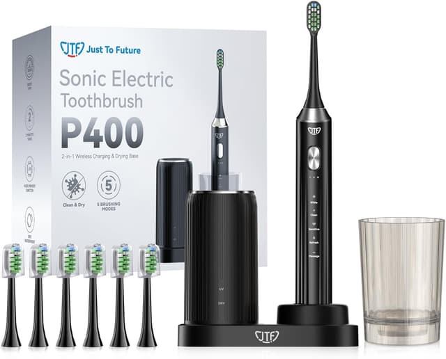 Detalle de JTF brosse à dents électrique sonique avec station UV (séchage), 5 modes et 6 têtes de rechange