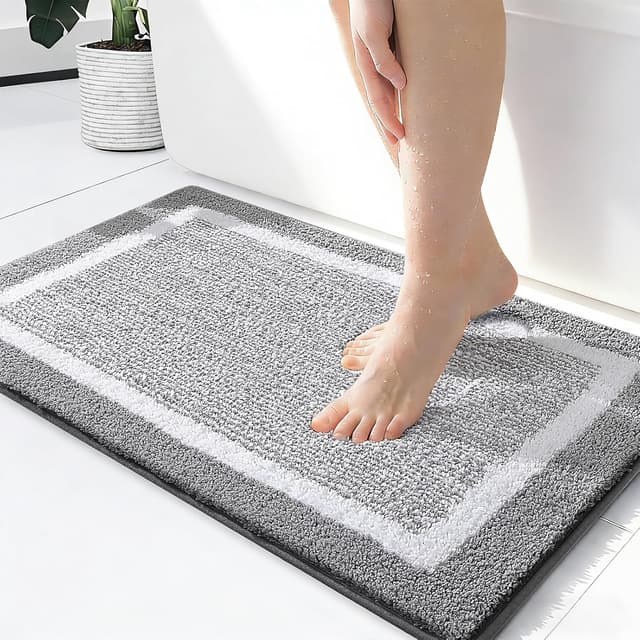 Detalle de OLANLY Bathroom Rugs 24x16 Extra Soft Microfiber Bath Mat (Non-Slip, Machine Washable) – Small Grey