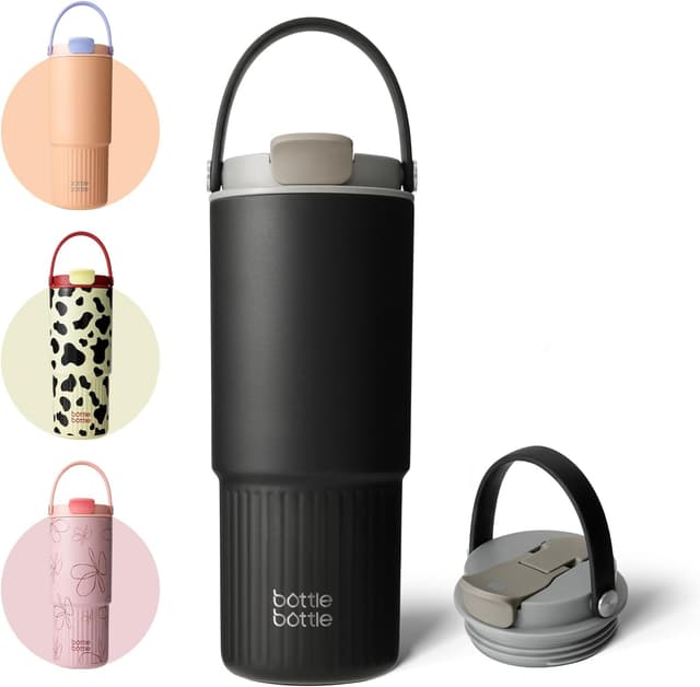 Detalle de BOTTLE BOTTLE Insulated Water Bottle with Straw and Handle (750ml) – Ebony, Leak Proof
