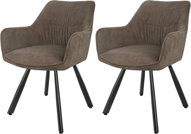 Detalle de LEWE 360° Swivel Dining Chairs (Set of 2) with Arms, Backrest & Metal Legs in Brown