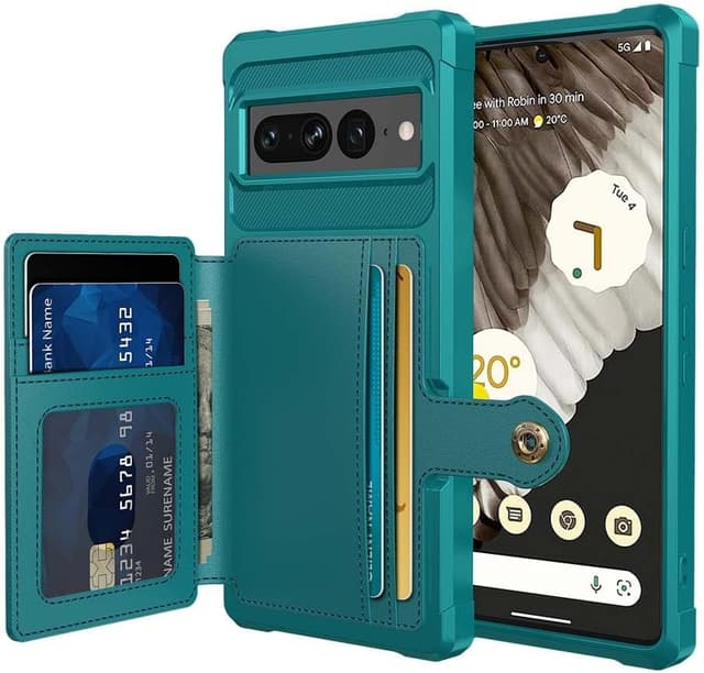 Detalle 2 de XYZNTMF Flip Wallet Case for Google Pixel 7 Pro (Cyan) with Card Holder, Magnetic Clasp & Kickstand