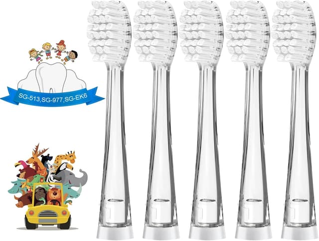 Detalle de 5 Pack of Children’s Replacement Toothbrush Heads for SEAGO SG-513/SG-977/SG-2139/SG-EK6 & Teeteck Electric Toothbrushes (3 Years+)