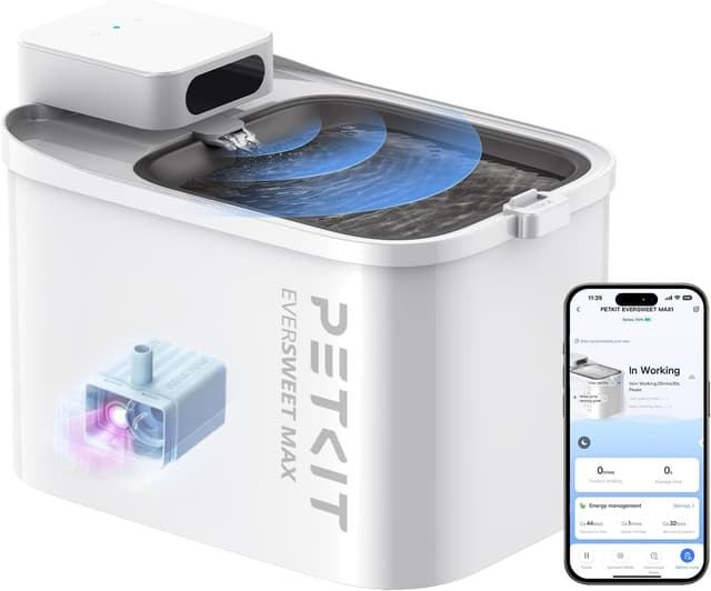 Detalle de PETKIT EVERSWEET MAX Wireless Cat Water Fountain (UVC Pump, 3L, App Control) with Rechargeable Battery
