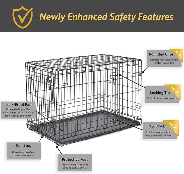 Detalle de New World Double Door Folding Metal Dog Crate (91 cm) with Leak-Proof Pan