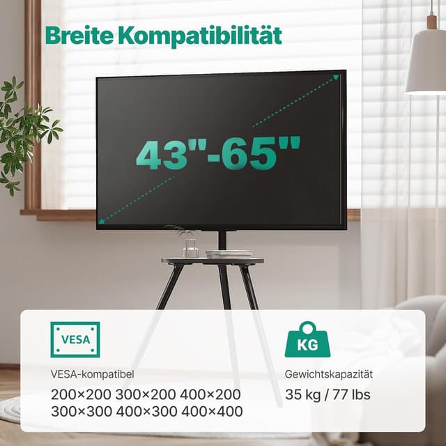 Detalle 2 de ECOTINY TV Ständer für 43–65 Zoll: höhenverstellbar, schwenkbar, bis 35 kg (VESA bis 400x400)