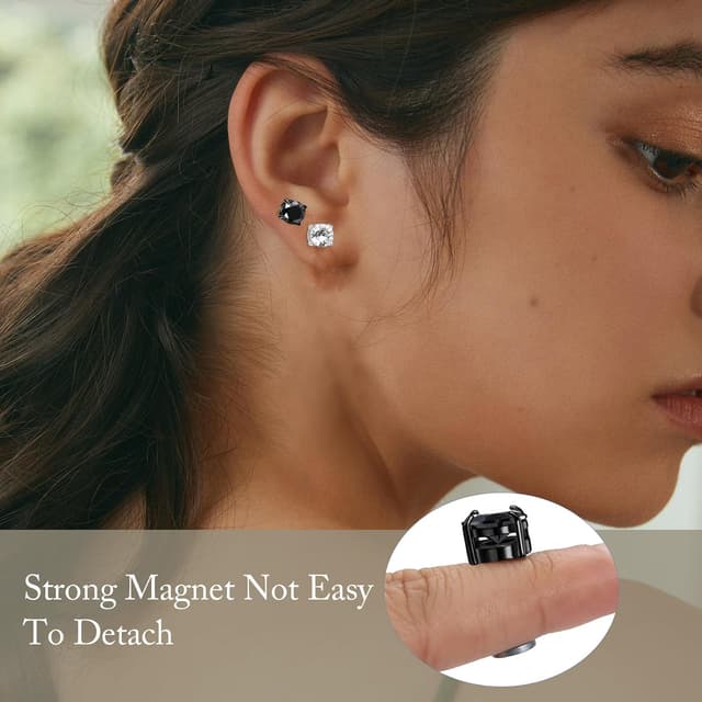 Detalle 2 de JENCVNL Magnetische Ohrringe aus Edelstahl – Set mit 4/6 Paaren (6/8 mm) mit Zirkonia-Optik