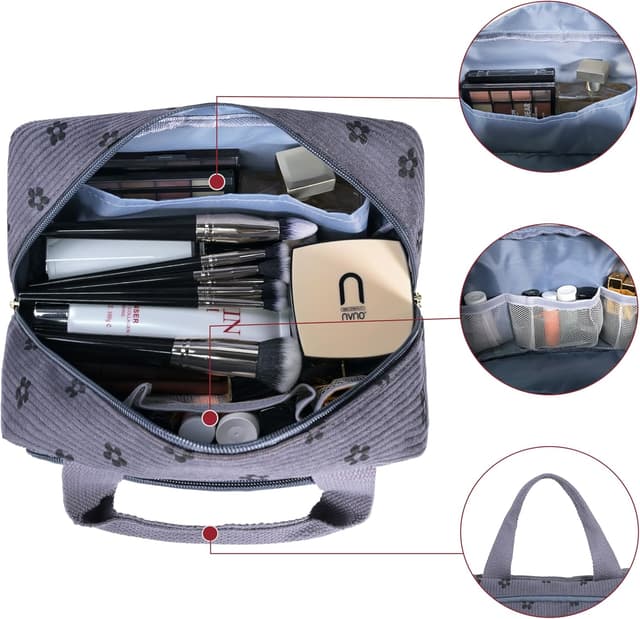 Detalle 2 de Funtlend Kulturtasche Damen aus Cord mit Aufhängung – mittelgroße Kulturbeutel für Reise & Alltag