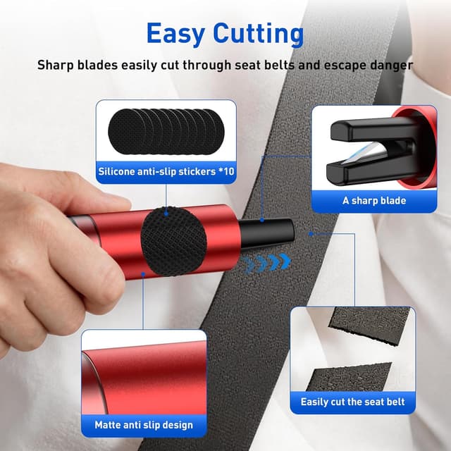 Detalle de 3-Pack 3-in-1 Car Safety Hammer, Seatbelt Cutter, Glass Breaker + Emergency Whistle