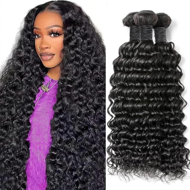 Thumbnail 6 de 12A Deep Wave Human Hair Bundles (24–30 inch) — Unprocessed Brazilian Virgin Deep Curly, 4-Pack Weave Extensions